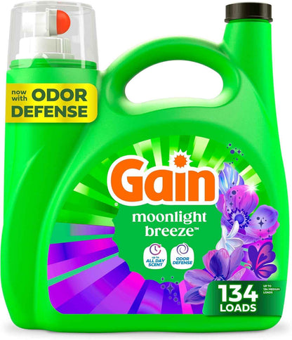 Gain Liquid Laundry Detergent with Odor Defense, Moonlight Breeze Scent, Laundry Soap For HE Washing Machines