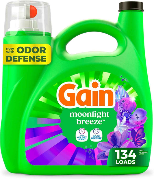 Gain Liquid Laundry Detergent with Odor Defense, Moonlight Breeze Scent, Laundry Soap For HE Washing Machines