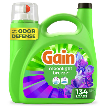 Gain Liquid Laundry Detergent with Odor Defense, Moonlight Breeze Scent, Laundry Soap For HE Washing Machines