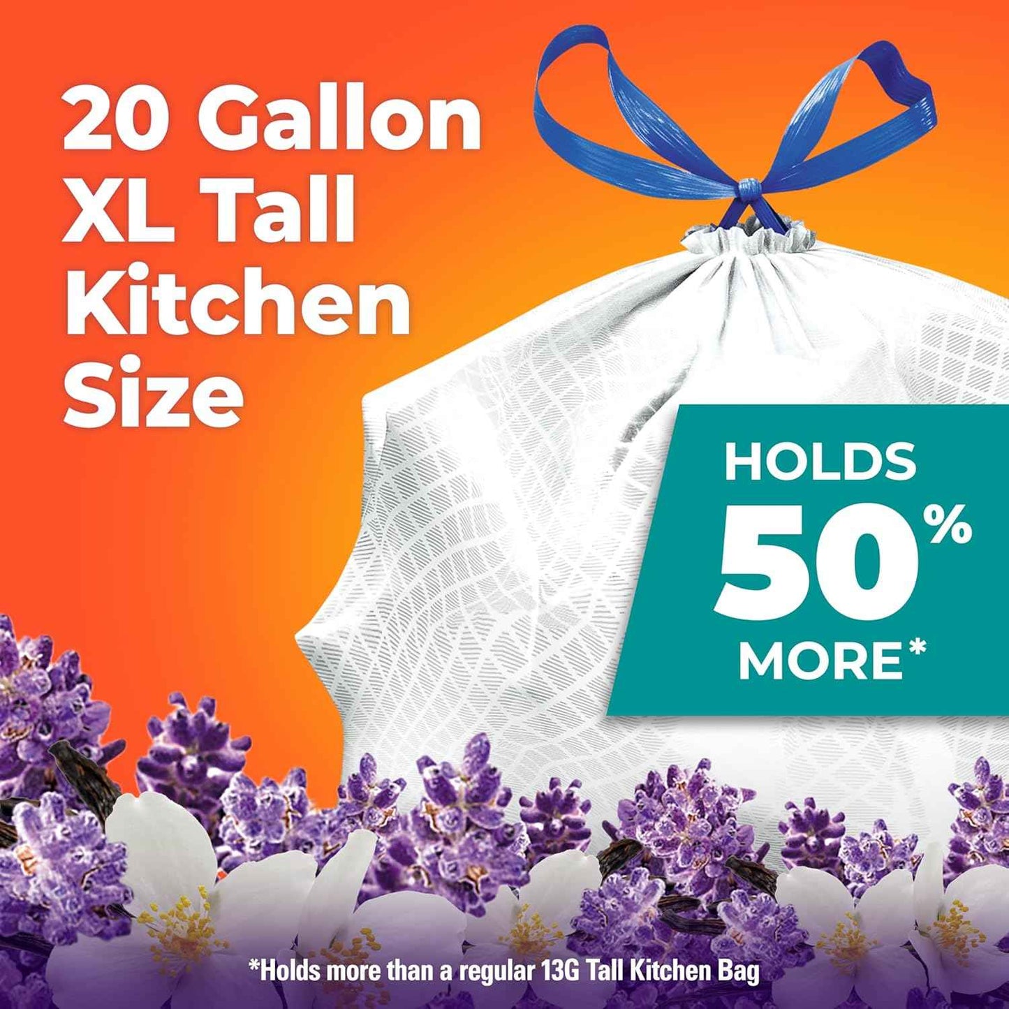 Hefty Ultra Strong 20 Gallon Trash Bags, XL Tall Kitchen Trash Bags 20 Gallon Size, Drawstring Closure, Continuous Odor Control, White