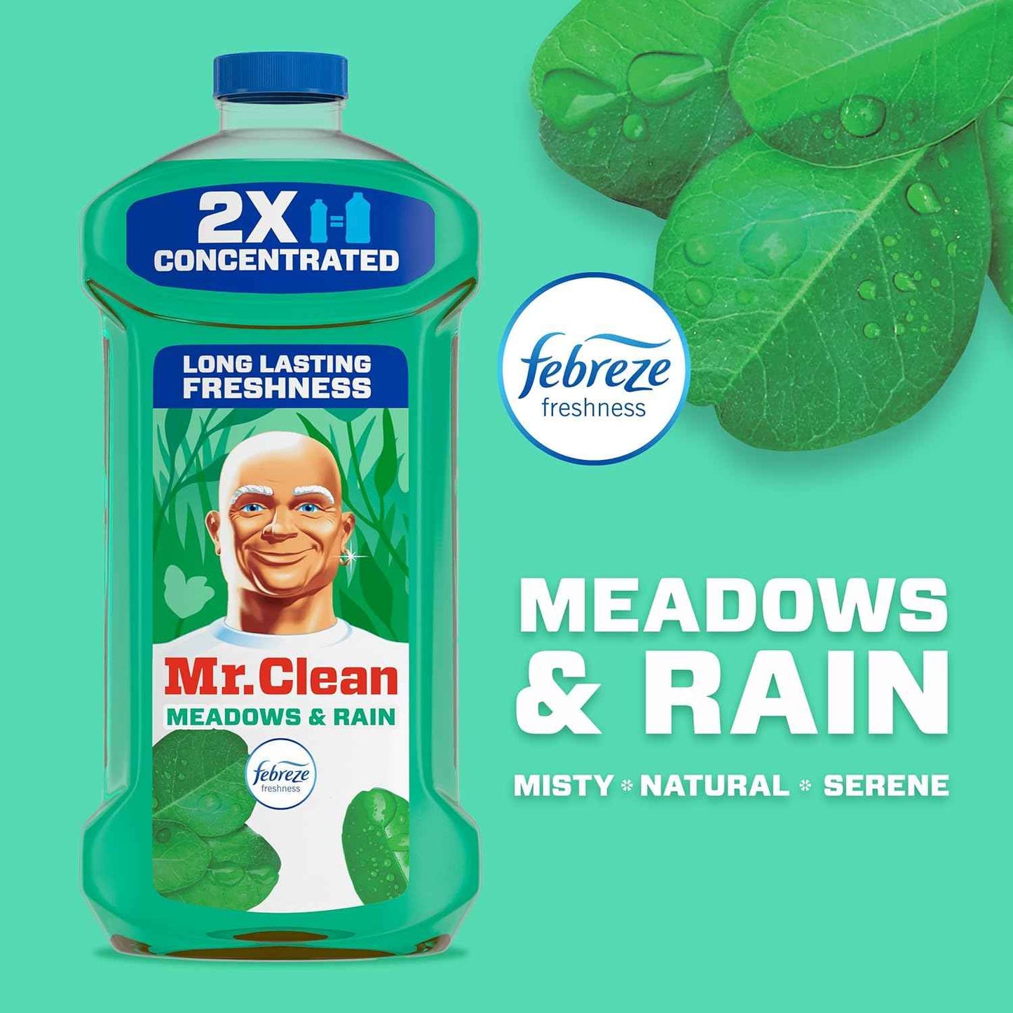 Mr. Clean All Purpose Cleaner, Floor Cleaner for Mopping Home, Bathroom, & Kitchen, Cleaning Liquid for Mop & Bucket, Cleaning Supplies, Multi-Surface Dilutable, Meadows & Rain