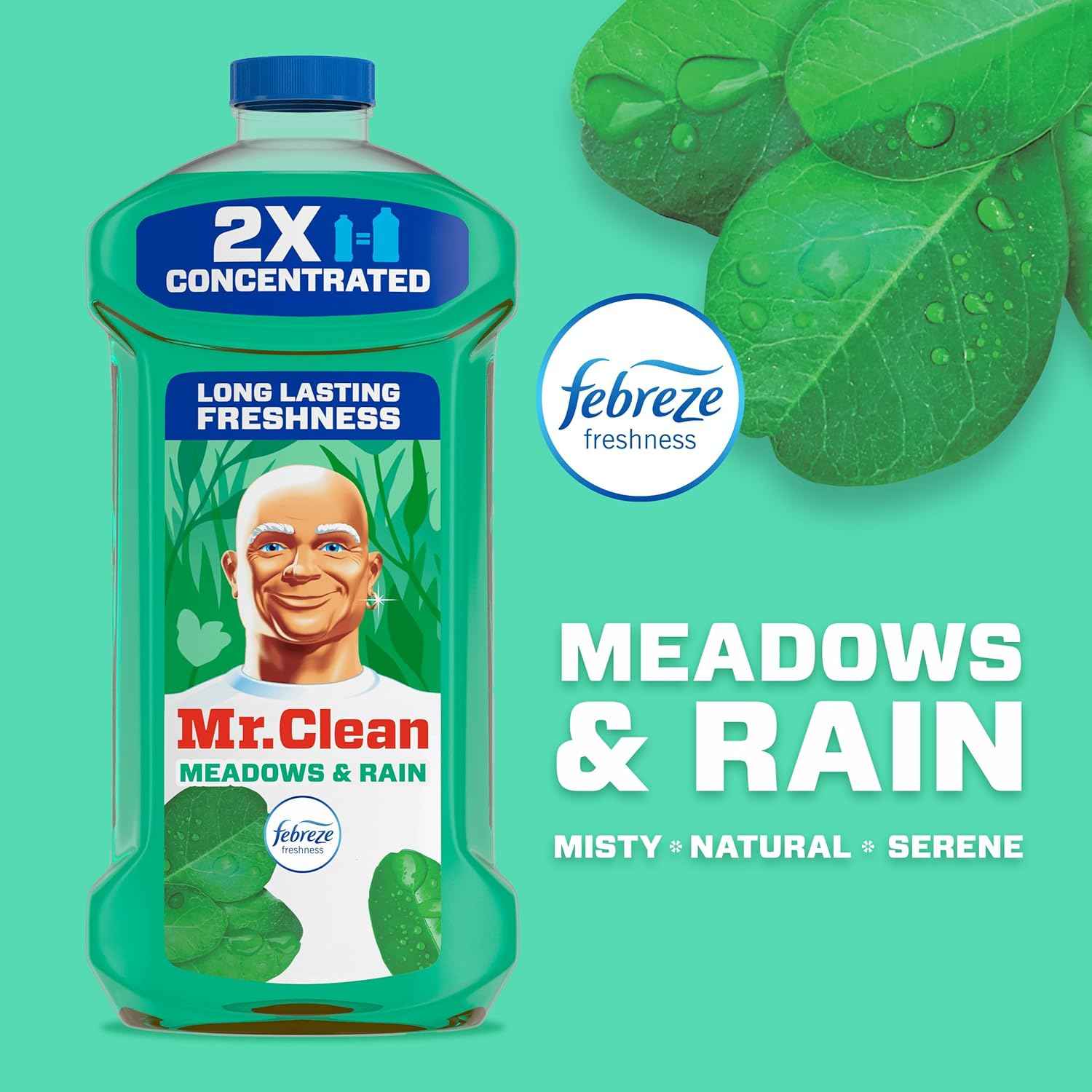 Mr. Clean All Purpose Cleaner, Floor Cleaner for Mopping Home, Bathroom, & Kitchen, Cleaning Liquid for Mop & Bucket, Cleaning Supplies, Multi-Surface Dilutable, Meadows & Rain