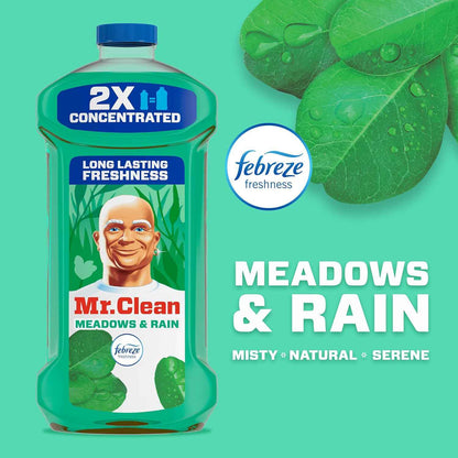 Mr. Clean All Purpose Cleaner, Floor Cleaner for Mopping Home, Bathroom, & Kitchen, Cleaning Liquid for Mop & Bucket, Cleaning Supplies, Multi-Surface Dilutable, Meadows & Rain