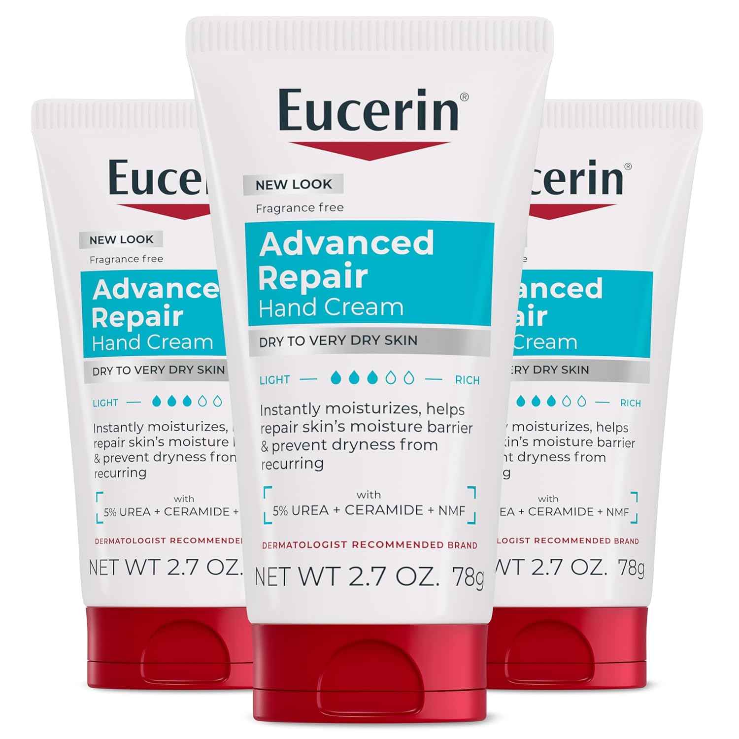 Eucerin Advanced Repair Hand Cream, Immediately Soothes and Repairs Very Dry Skin, Fragrance Free, Non Greasy, Fast Absorbing, Travel Size Hand Lotion