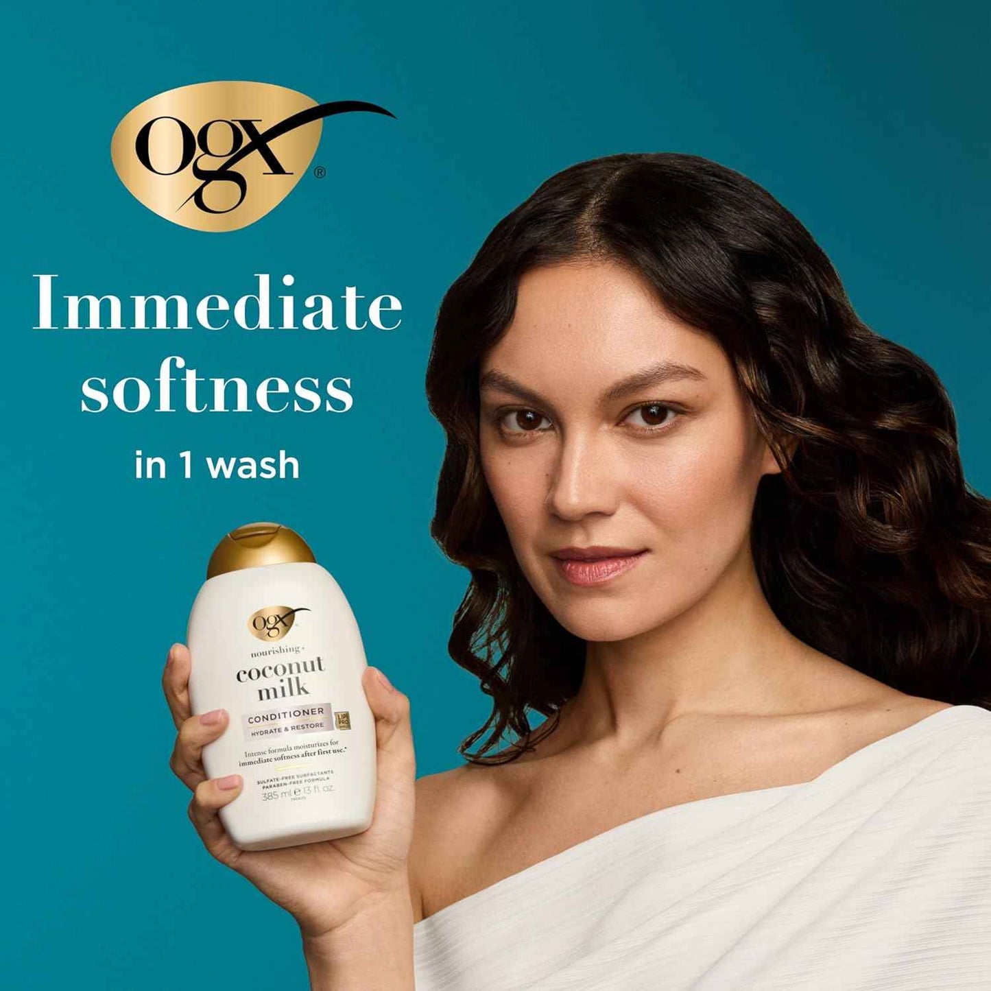 OGX Nourishing + Coconut Milk Conditioner, Hydrating & Restoring Conditioner Moisturizes for Soft Hair After the First Use, Parabens-Free, Sulfate-Free Surfactants, 13 fl. Oz