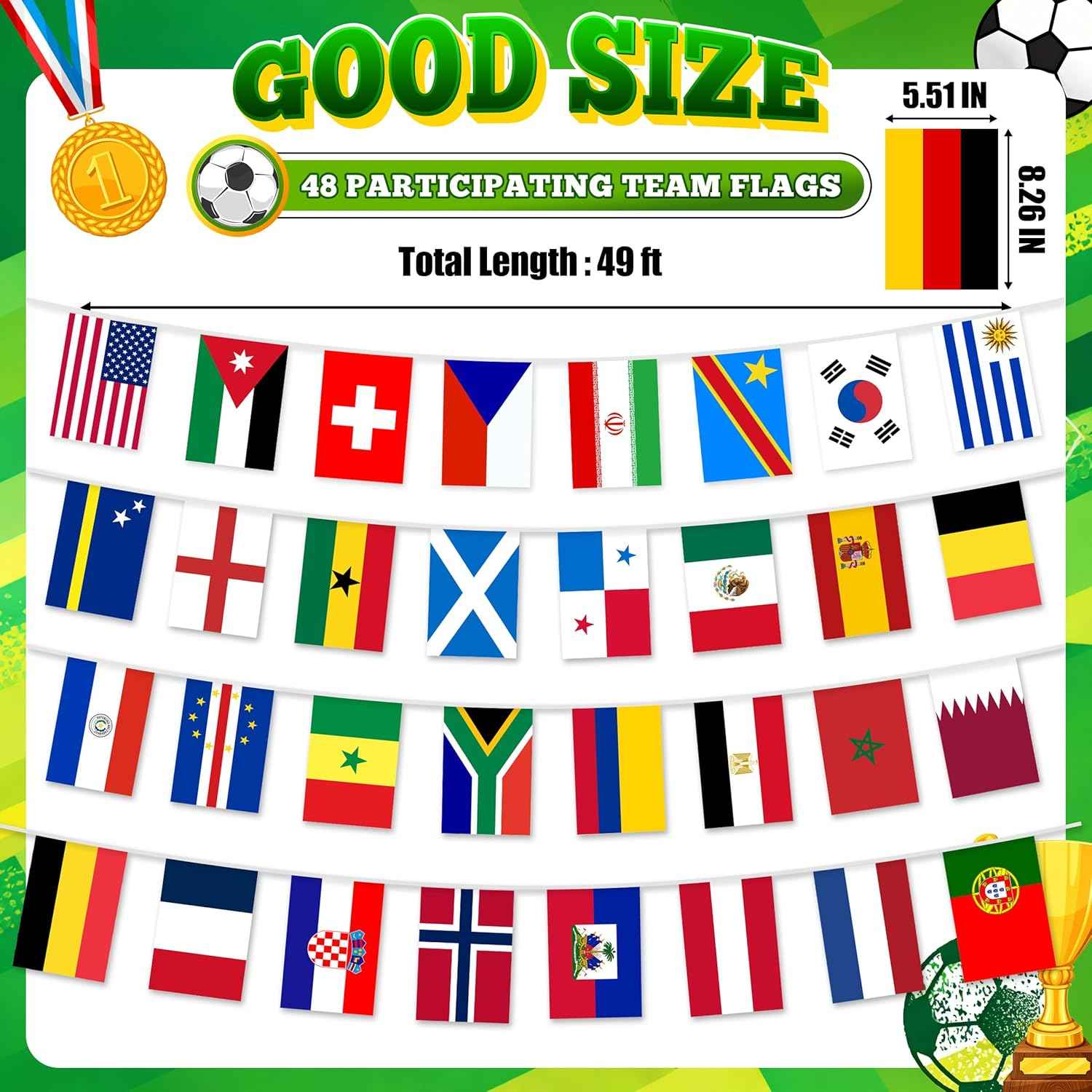 World Soccer 2026 Cup String Flags, 48 Participating Countries Bunting Banner, Double Sided Football Decorations for Backyard, Room, School, Bar, Street World Soccer 2026 Cup Flags
