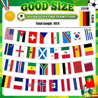 World Soccer 2026 Cup String Flags, 48 Participating Countries Bunting Banner, Double Sided Football Decorations for Backyard, Room, School, Bar, Street World Soccer 2026 Cup Flags