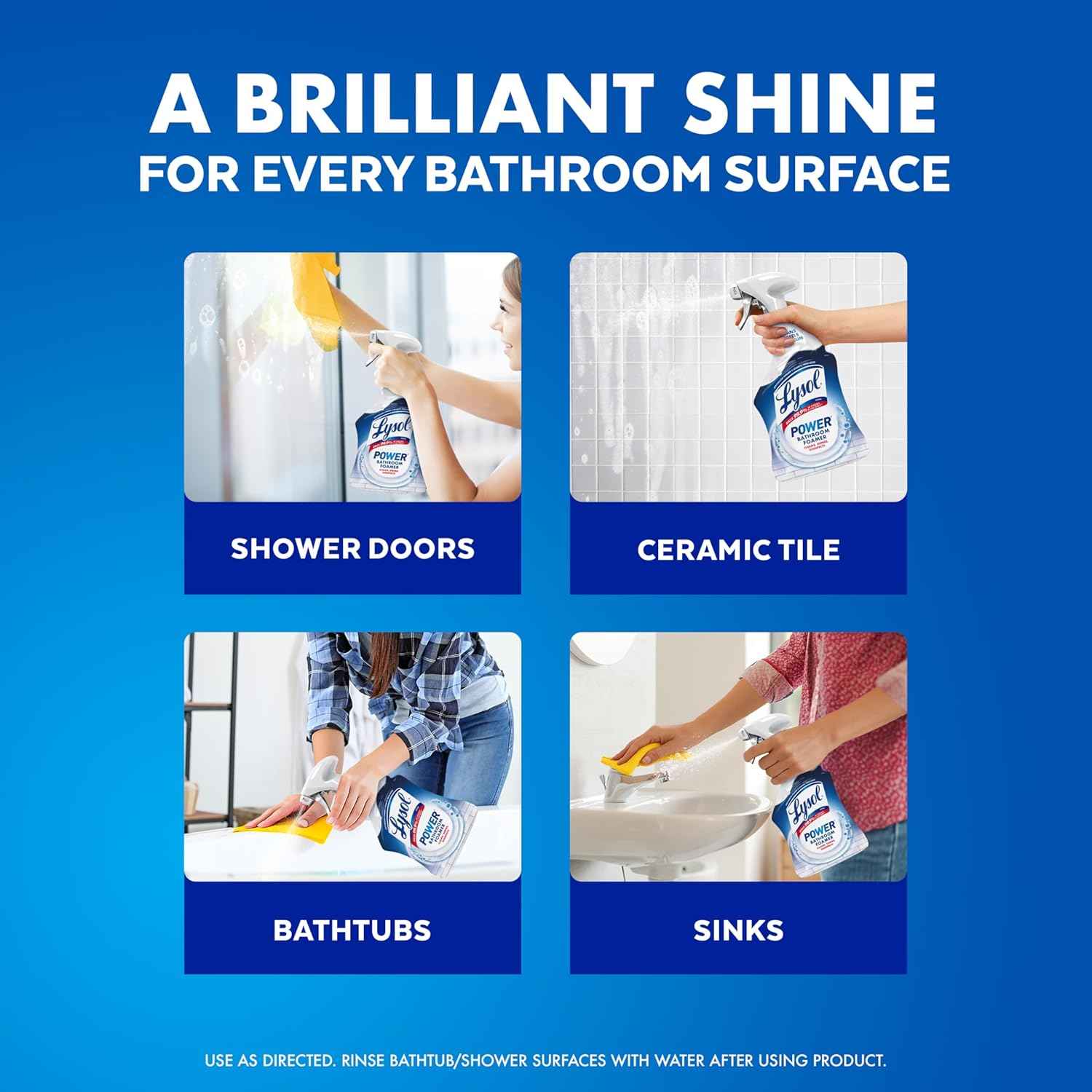 Lysol Bathroom Cleaner, Multipurpose Cleaner for Showers, Bathtubs, Sinks, Disinfectant Spray Kills 99.9% of Germs, Zero Bleach Cleaning Spray, 32 Oz.