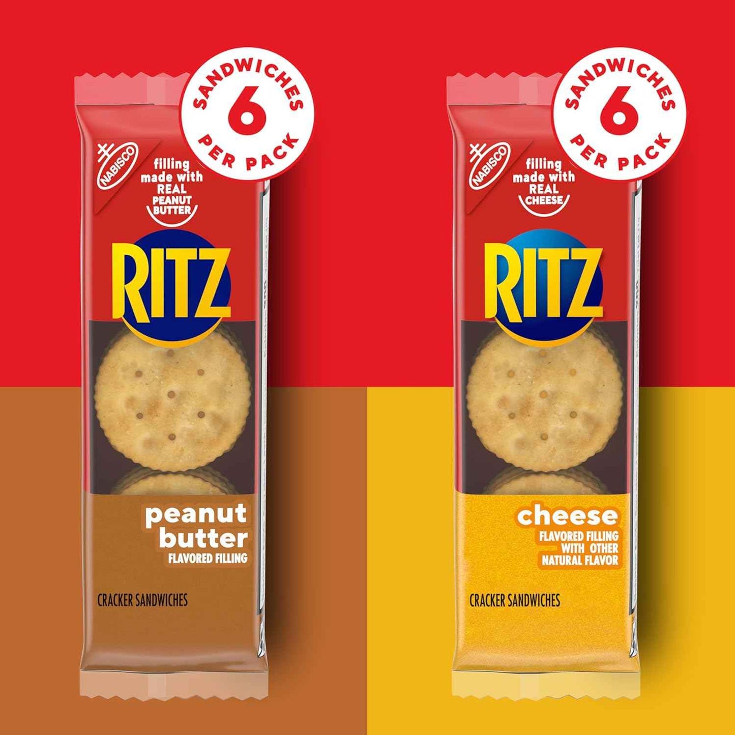 RITZ Peanut Butter and Cheese Sandwich Crackers Variety Pack, Lunch Snacks, 32 Snack Packs (6 Crackers Per Pack)