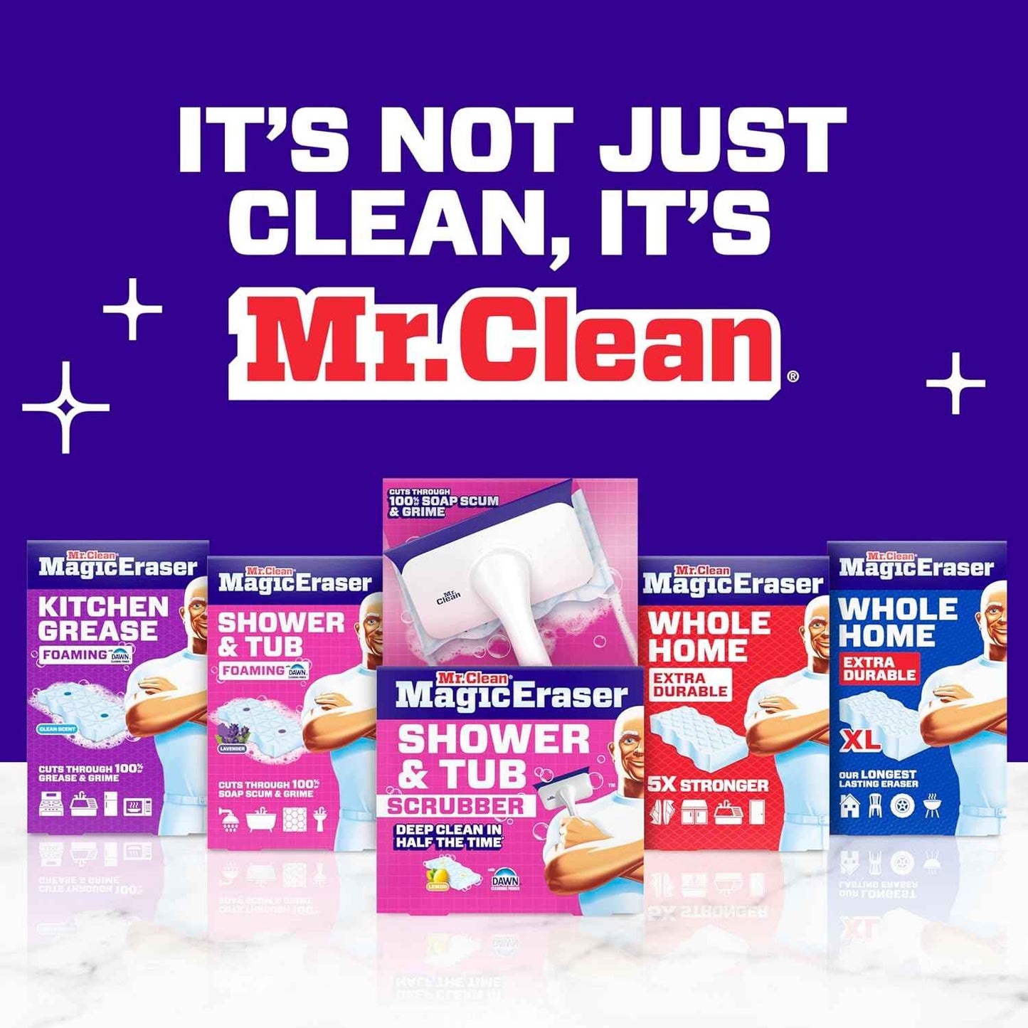 Mr. Clean Magic Eraser Sponge, Bathroom, Shower, Tub Cleaner, Soap Scum Remover, Bathroom Cleaning Supplies, Dawn Cleaning Power with Lavender Scent, Shower & Tub