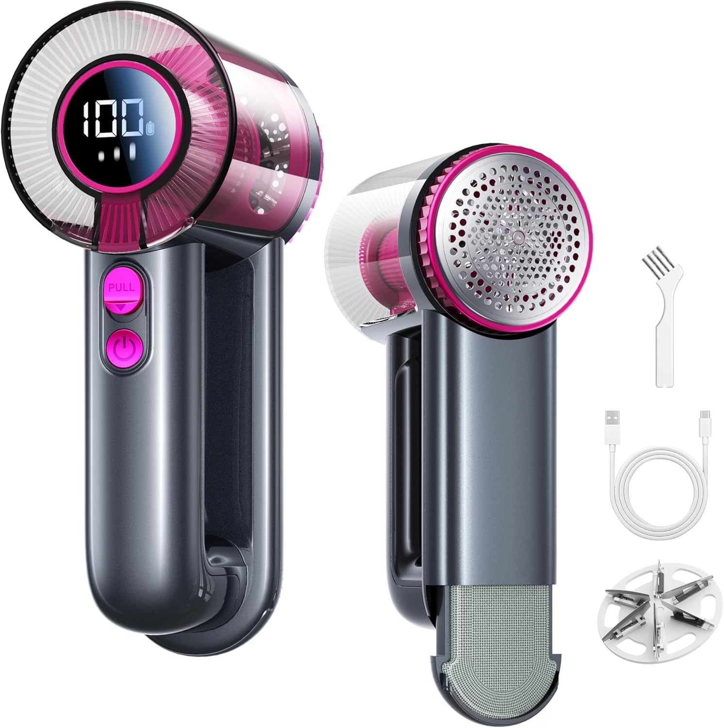 DRFLASH_2-in-1_Fabric_Shaver_Rechargeable_-_3_Speeds_Lint_Remover_with_Digital_LED_Display_&_Type-C_Fast_Charging_Port,_Electric_Sweater_Defuzzer_for_Clothes,_Furniture,_Couch,_Blanket