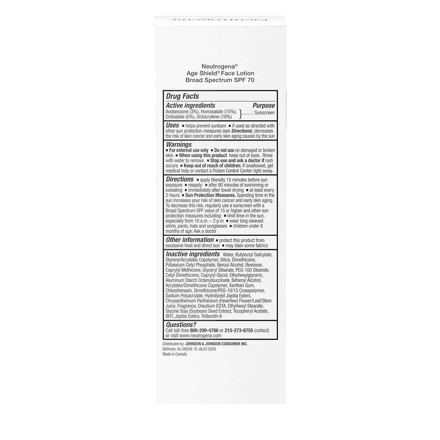 Neutrogena Age Shield Face Oil-Free Sunscreen Lotion with Broad Spectrum SPF 70, Non-Comedogenic Moisturizing Sunscreen to Help Prevent Signs of Aging, PABA-Free, 3 fl. oz.