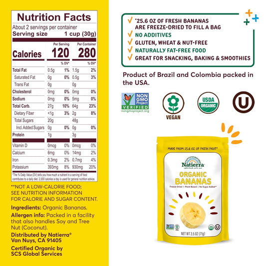 NATIERRA_Organic_Freeze-Dried_Bananas_USDA_Certified_Organic,_Vegan_&_Non-GMO_2.5_Ounce_(Pack_of_1)