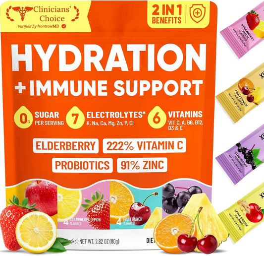 Venture Pal 2-in-1 Hydration + Immune Electrolytes Powder Packets with 7 Electrolytes & 6 Vitamins, Elderberry, Turmeric, Echinacea | Liquid Daily IV Drink Mix | Sugar Free | Keto Friendly, 16 Sticks