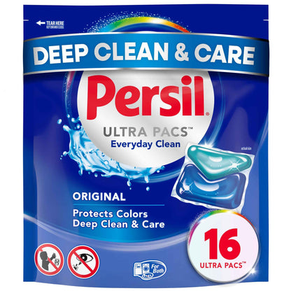 Persil Ultra Pacs Original Everyday Clean Laundry Detergent, No Mess, Single-Dose Laundry Soap, Deep Clean Fabric Care for Colors & Whites, All Water Temperatures, HE Safe