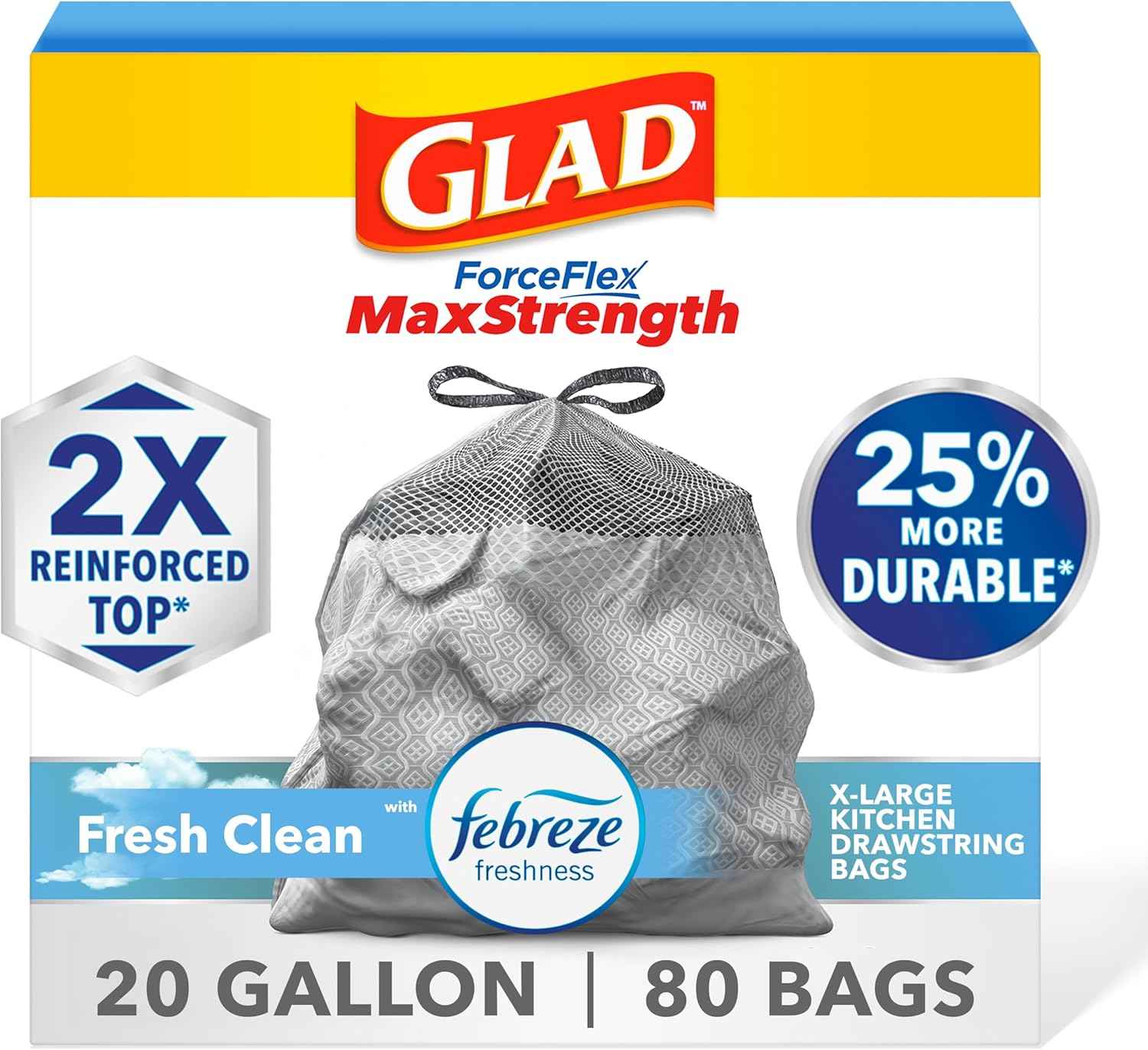 Glad ForceFlex MaxStrength XL Kitchen Trash Bags, 20 Gal