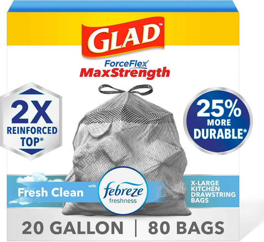Glad ForceFlex MaxStrength XL Kitchen Trash Bags, 20 Gal