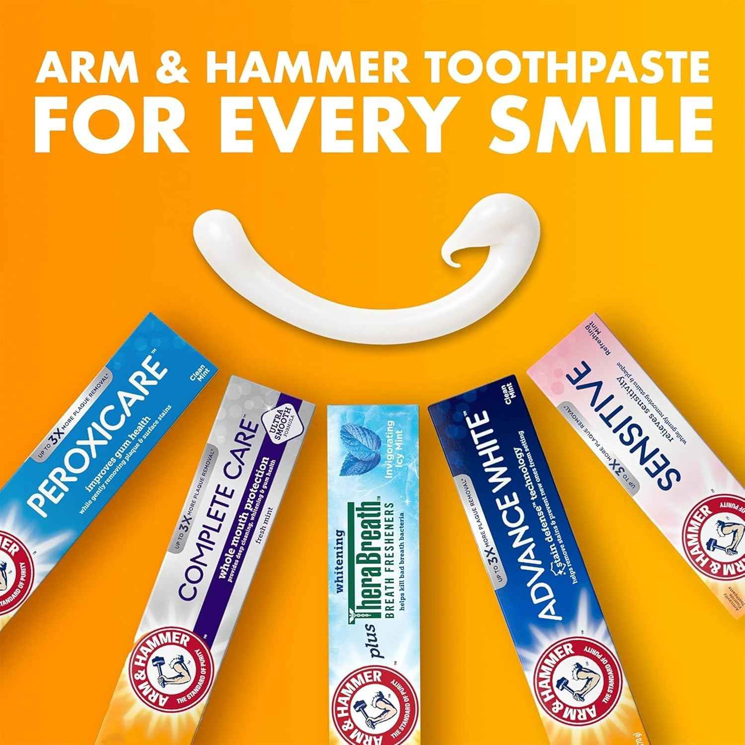 ARM & HAMMER Essentials Whiten & Strengthen Fluoride Toothpaste-4 Pack of 4.3oz Tubes, Fresh Mint- 100% Natural Baking Soda- Fluoride Toothpaste