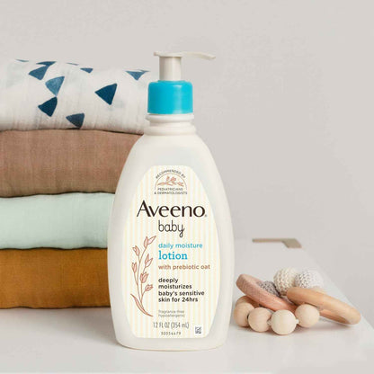 Aveeno Baby Daily Moisture Body Lotion for Sensitive Skin, Hypoallergenic Moisturizing Baby Lotion with Nourishing Oatmeal to Deeply Moisturize Baby's Skin, Fragrance-Free