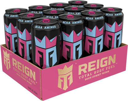 Reign Total Body Fuel, Sour Gummy Worm, Fitness & Performance Drink, 16 Fl Oz (Pack of 12)