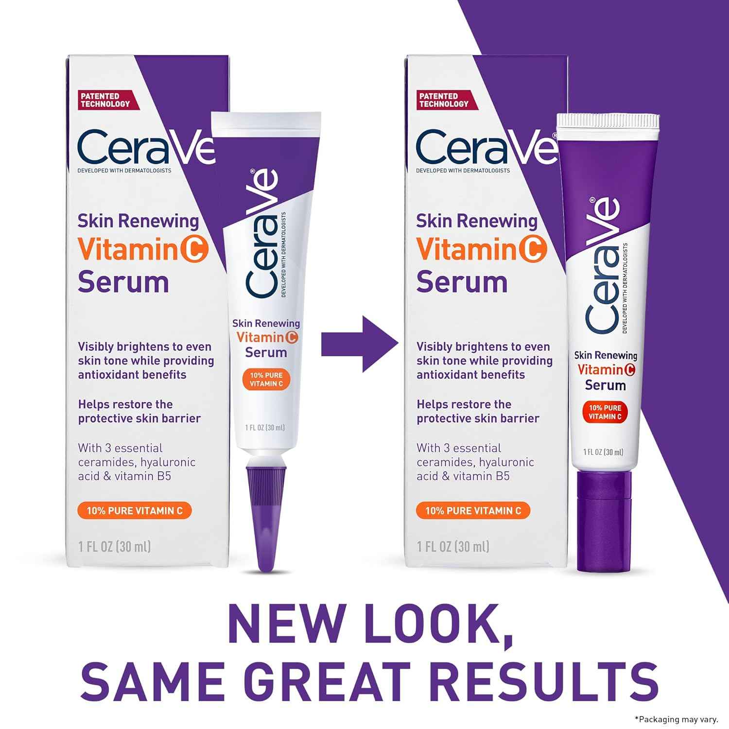CeraVe Vitamin C Serum for Face with 10% Pure Vitamin C, Hyaluronic Acid & 3 Essential Ceramides, Skin Brightening Antioxidant Serum, Hydrates & Improves Skin Tone & Texture, Fragrance-Free, 1oz