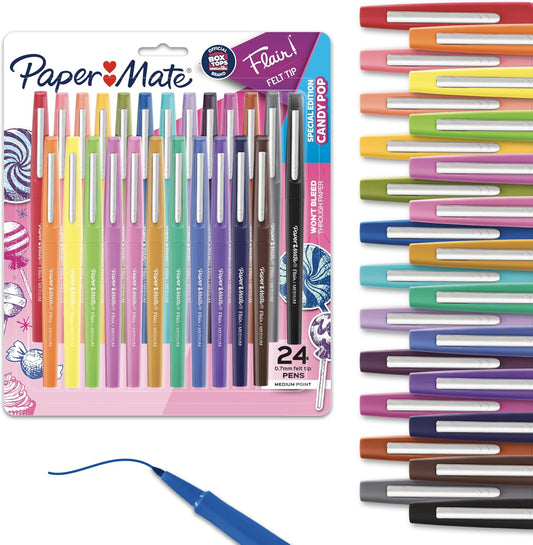 Paper_Mate_Flair_Felt_Tip_Pens,_Medium_Point_(0.7mm),_Assorted_Colors,_24_Count_-_Back_to_School,_Teacher_Supplies,_Arts_&_Crafts