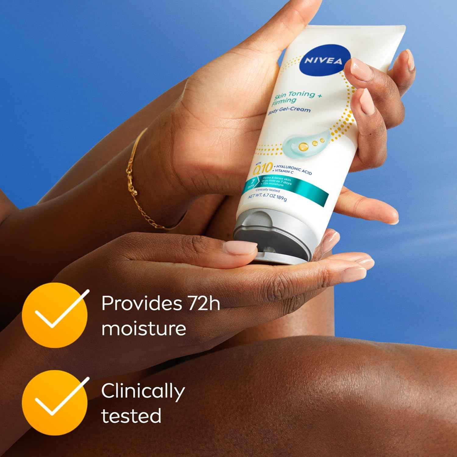 NIVEA Skin Firming & Toning Body Gel Cream with Q10, Hyaluronic Acid and Vitamin C, Clinically Tested Skin Firming & Toning Cream, 72-Hour Moisture