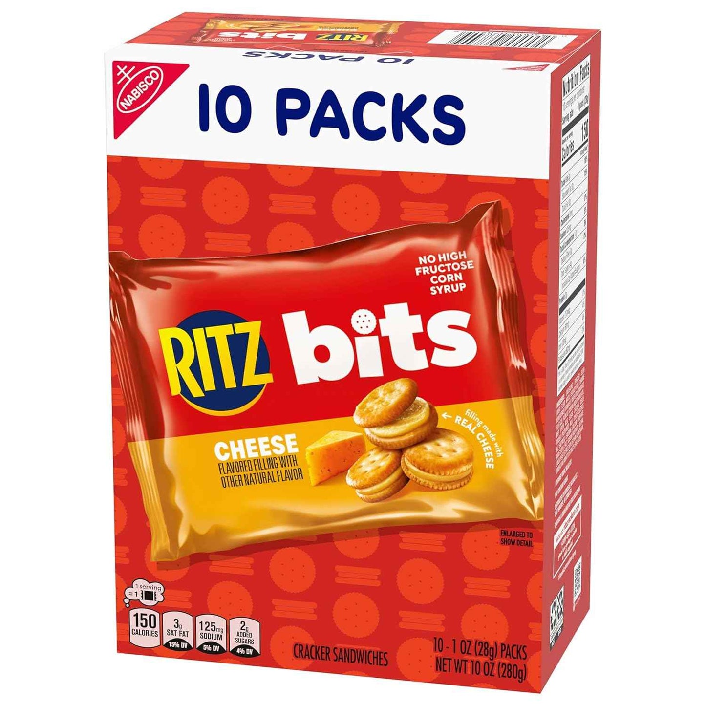 RITZ Bits Cheese Sandwich Crackers, Bulk Lunch Snacks, 40 Snack Packs (4 Boxes)
