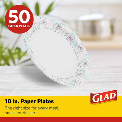 Glad Round Disposable Paper Plates, Heavy Duty Soak Proof Cut Resistant Microwave Safe Plates for Meals, Parties, Picnics, and Events