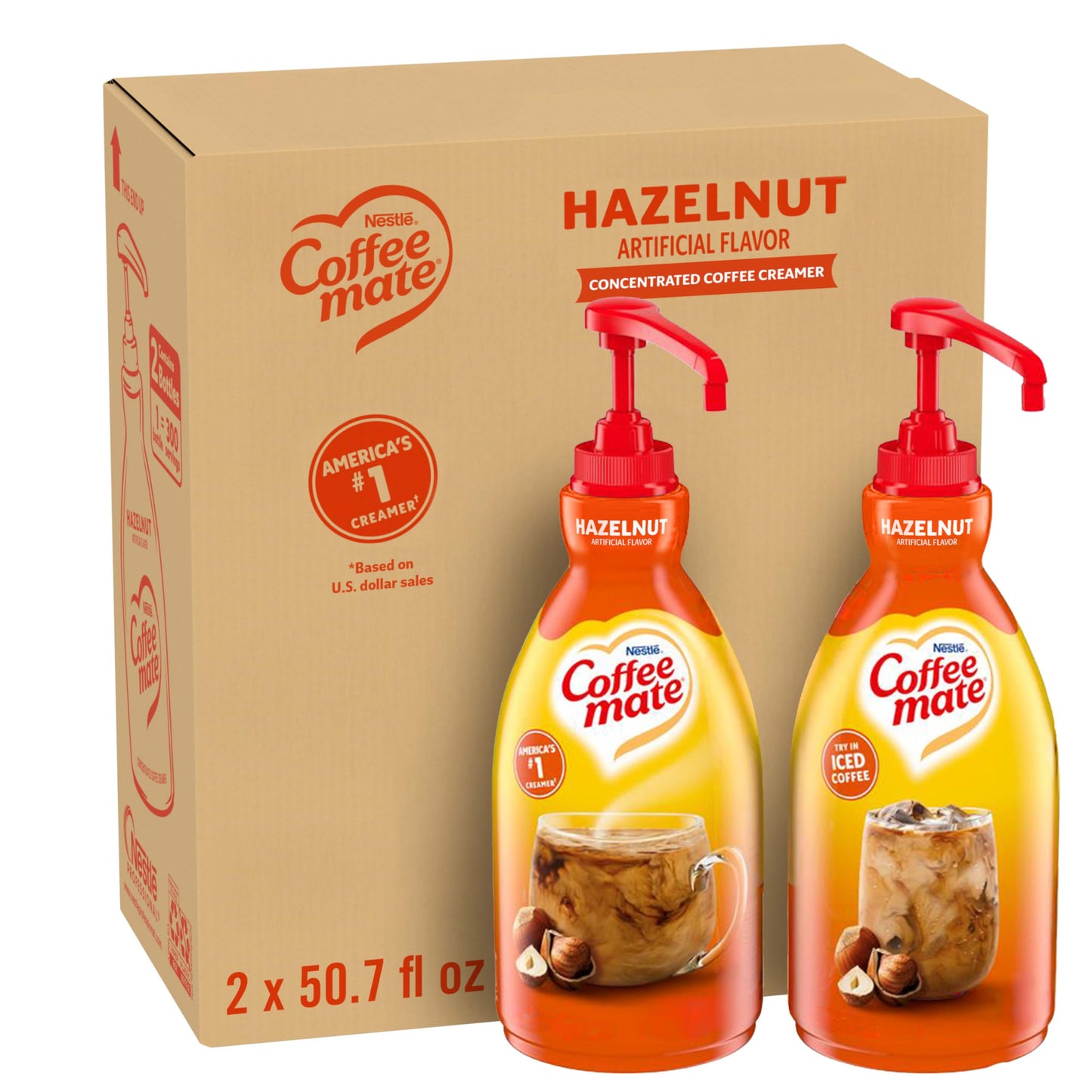 Nestle Coffee mate Coffee Creamer, Hazelnut, Concentrated Liquid Pump Bottle, Non Dairy, No Refrigeration, 50.7 fl oz (Pack of 2)