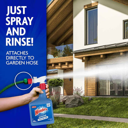 Windex Outdoor Window and Glass Cleaner for Hose Ammonia Free, Concentrated Formula for Deep Outdoor Clean, Patio Cleaner, Compatible With All Hoses, 32 Fl Oz