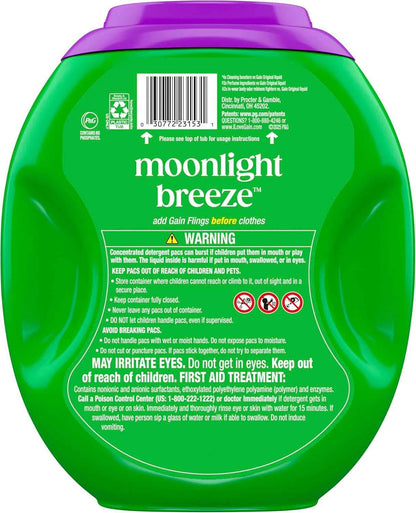 Gain Plus Flings Liquid Laundry Detergent Pods, Gain's Best Clean, All-In-One Pacs, Moonlight Breeze Scent, 45 Count