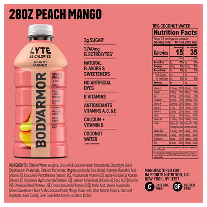 BODYARMOR_LYTE,_Peach_Mango,_Electrolyte_Drink,_35_Calories,_28_Fl_Oz_Bottles_(15_Pack),_Coconut_Water_Sports_Drink,_Natural_Flavor_&_B_Vitamins