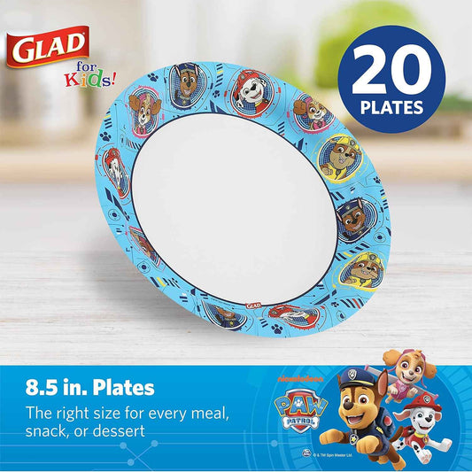 Glad for Kids Paw Patrol Disposable Paper Plates, Heavy Duty Soak Proof Microwavable Kids Plates for Parties, Birthdays, and Everyday Meals, Core Pups Blue