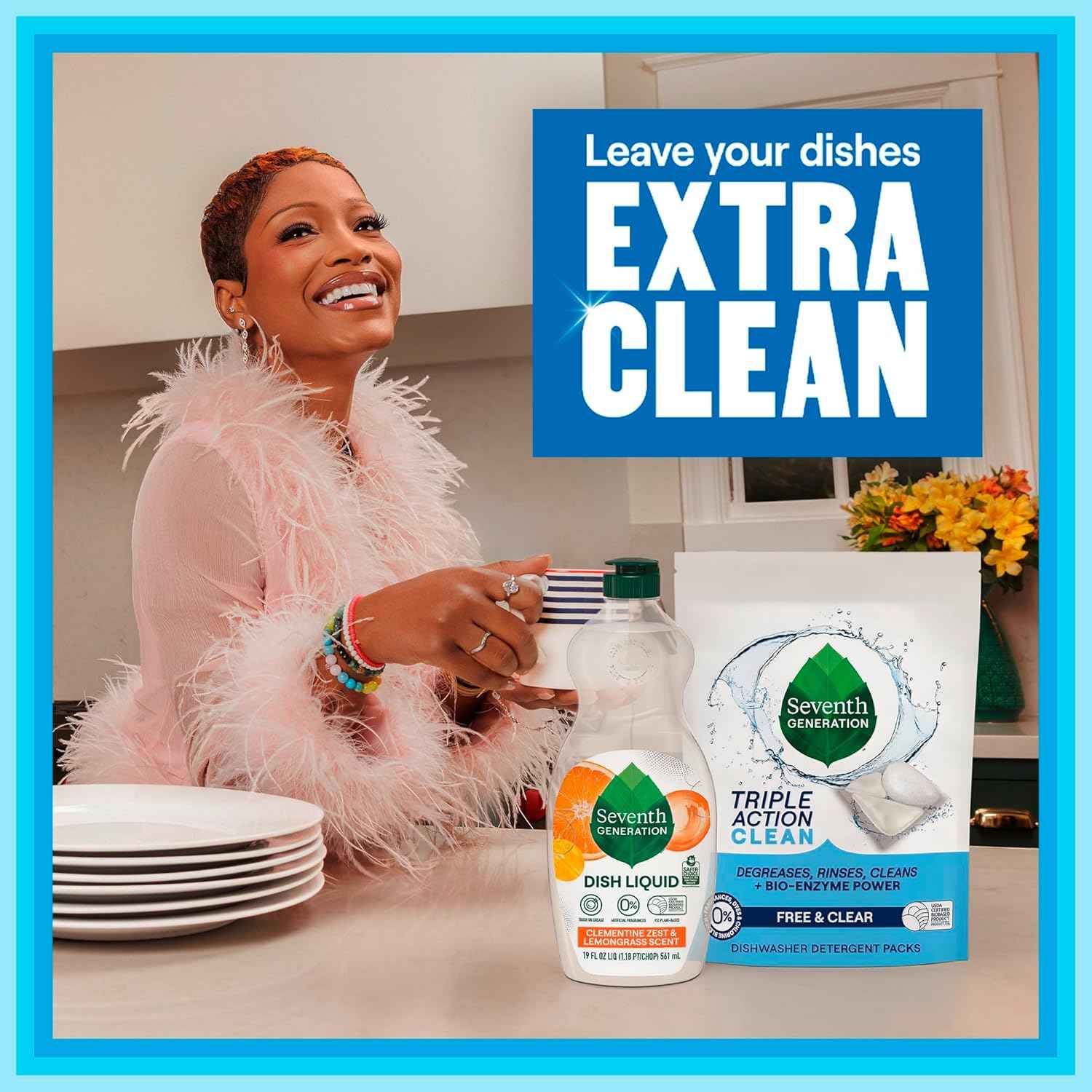Seventh Generation Triple Action Clean Automatic Dishwasher Detergent Packs with Bio-Enzyme Power, Free & Clear, Fights 48-hour Stuck-on Food, 54 count