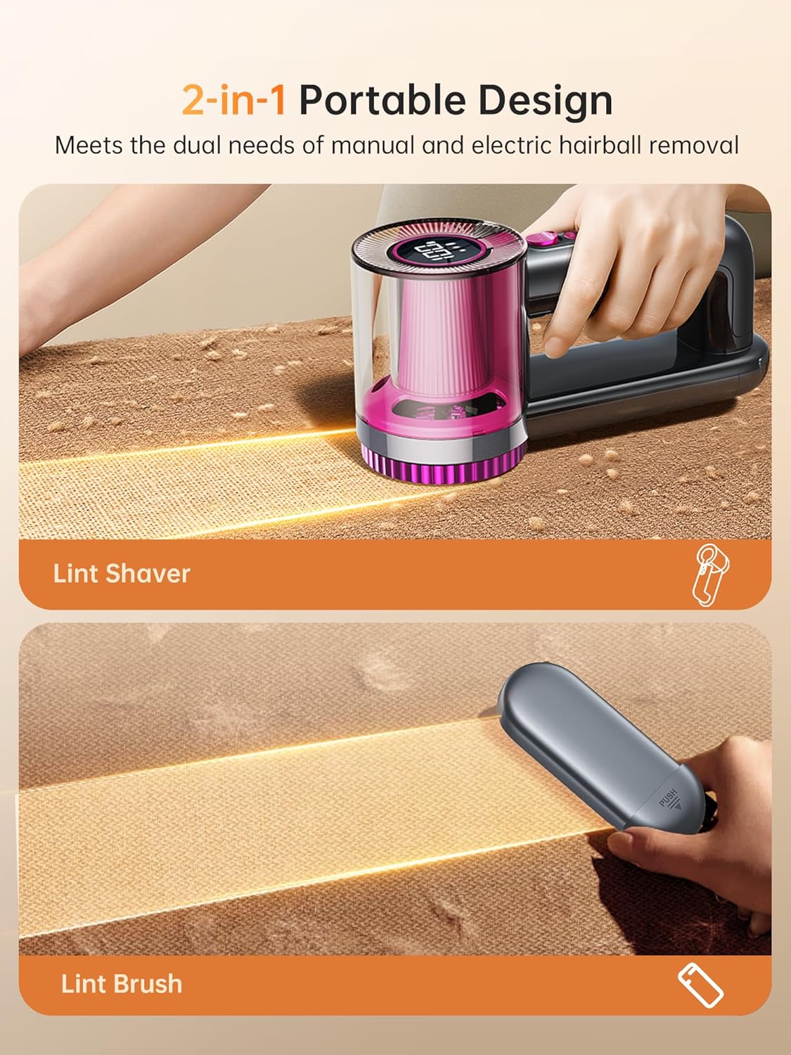 DRFLASH_2-in-1_Fabric_Shaver_Rechargeable_-_3_Speeds_Lint_Remover_with_Digital_LED_Display_&_Type-C_Fast_Charging_Port,_Electric_Sweater_Defuzzer_for_Clothes,_Furniture,_Couch,_Blanket