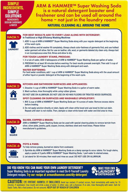 ARM & HAMMER Super Washing Soda Household Cleaner and Laundry Booster, 55 oz Box