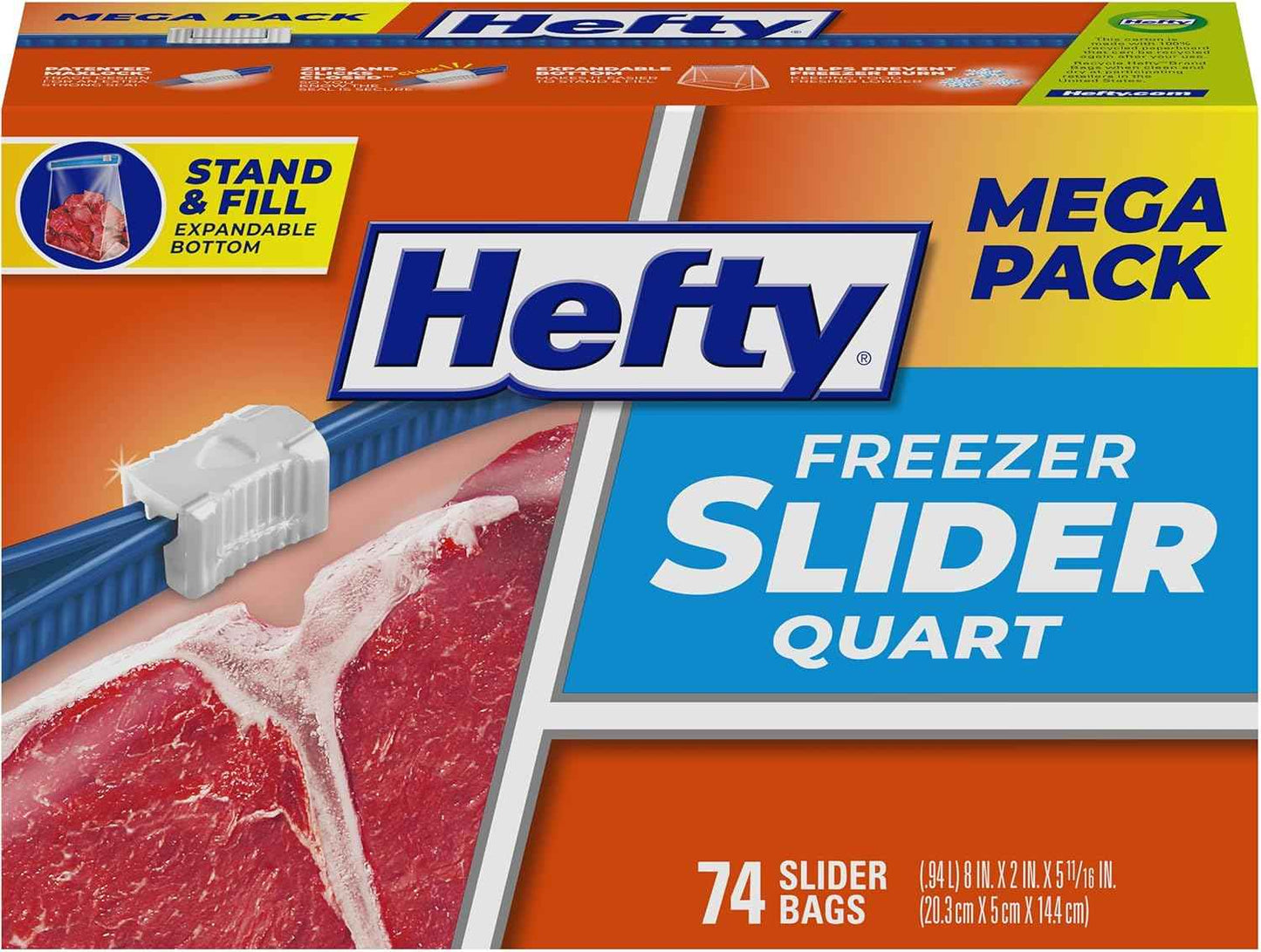 Hefty Slider Freezer Bags, Holds Individual Leftovers, Sliced Fruits and Veggies, and More, Writable Label, Secure Zip and Click Closure