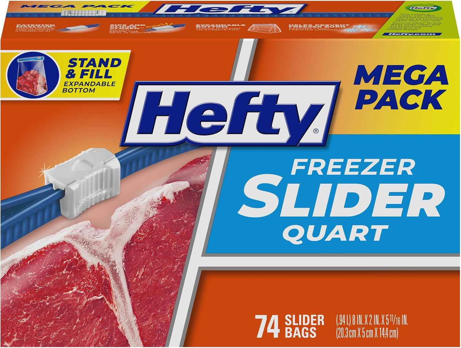 Hefty Slider Freezer Bags, Holds Individual Leftovers, Sliced Fruits and Veggies, and More, Writable Label, Secure Zip and Click Closure
