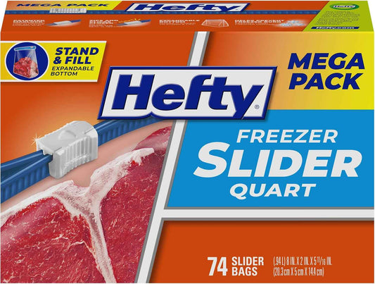 Hefty Slider Freezer Bags, Holds Individual Leftovers, Sliced Fruits and Veggies, and More, Writable Label, Secure Zip and Click Closure
