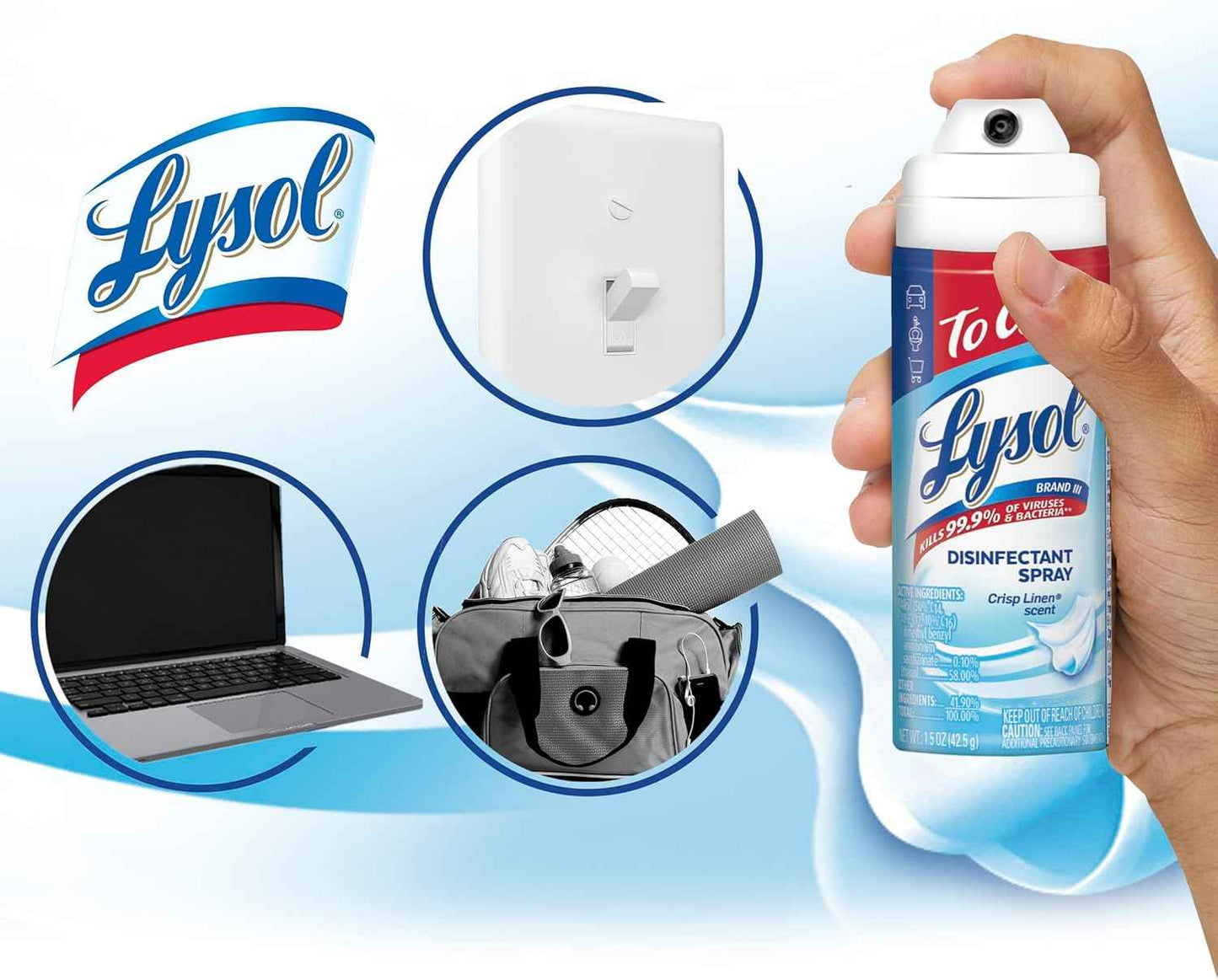 Lysol To Go Disinfectant Spray, Travel Size Sanitizing, For On-the-Go Disinfecting and Deodorizing, Crisp Linen