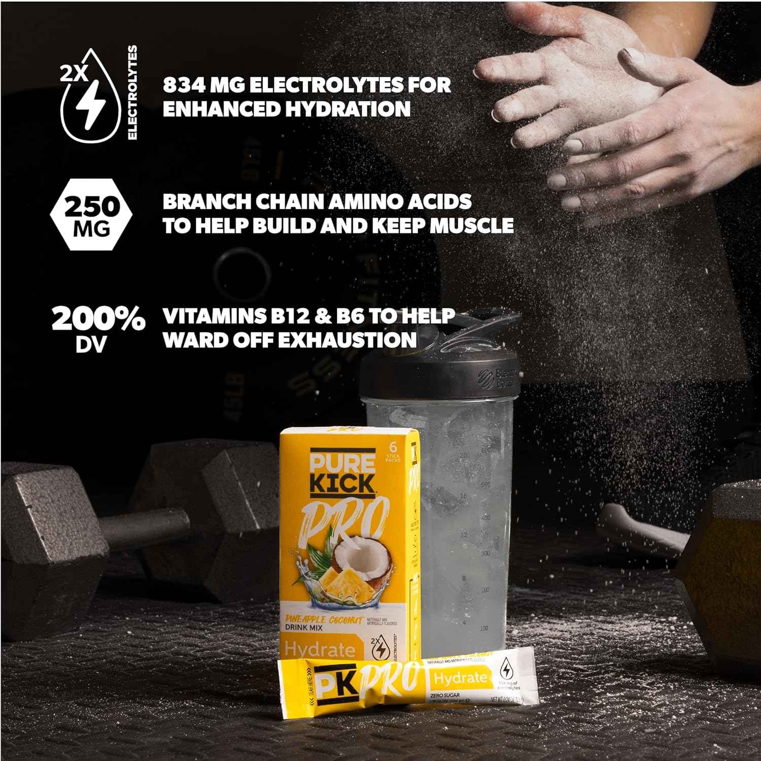 PURE KICK PRO Hydration Electrolyte Drink Mix – Sugar-Free Focus Hydration for Home Office and Long Workdays, Pineapple Coconut