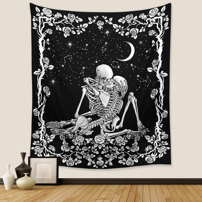 Wonrizon_The_Kissing_Lovers_Skull_Tapestry,Black_and_White_Romantic_Constellation_Skeleton_Tapestries_Wall_Hanging_decor_for_Living_Room_Bedroom_(30”x_40”)
