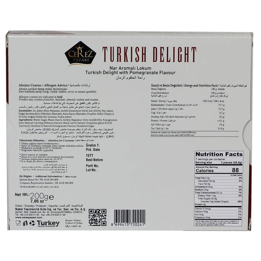 Cerez_Pazari_Turkish_Delight_with_Pomegranate_Flavour_200_gr_Gourmet__Gift_Box_Confectionery_Vegan_Candy_Dessert_Glucose_Free_Lokum_Approx.18_Pcs