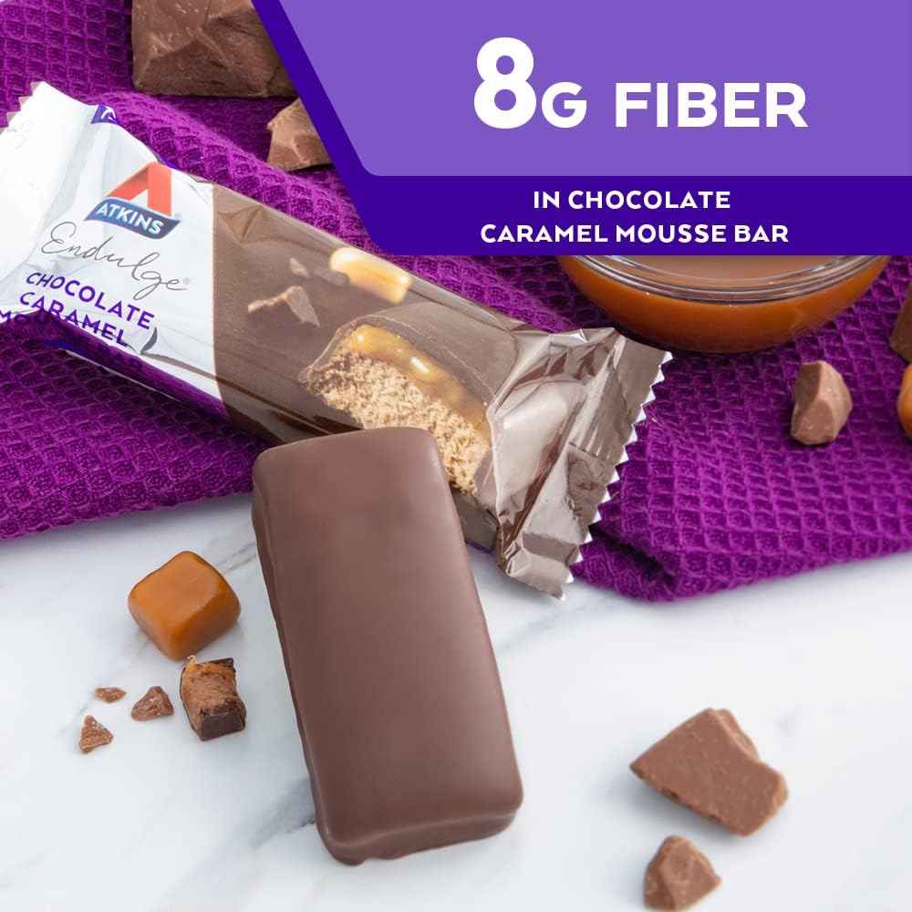 Atkins Endulge Chocolate Caramel Mousse Bar – Wellness Pantry Snack with 8g Fiber and 100 Calories, 5 Count