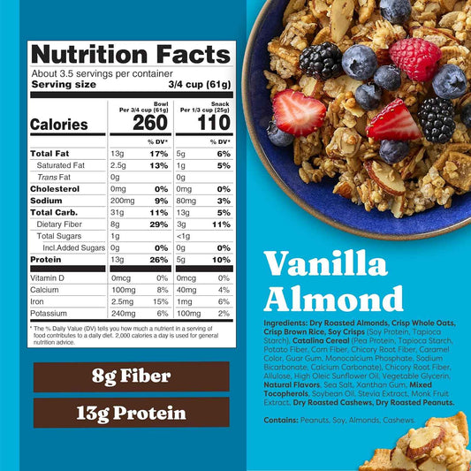 Catalina Crunch Protein Granola - Work-From-Home Breakfast Cereal for Sustained Energy, No Sugar Spike Granola - Vanilla Almond 8 oz