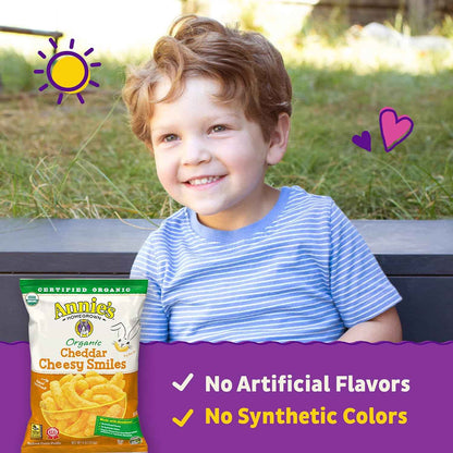 Annie's Organic Cheddar Cheesy Smiles – Portable Single Serve Snack for Road Trips, 4 oz Box