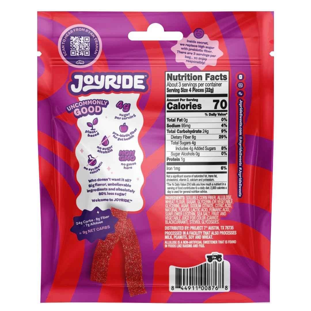 Joyride Sweets Sour Candy Strips – Low-Sugar Desk Drawer Snack for Focused Workdays, Vegan