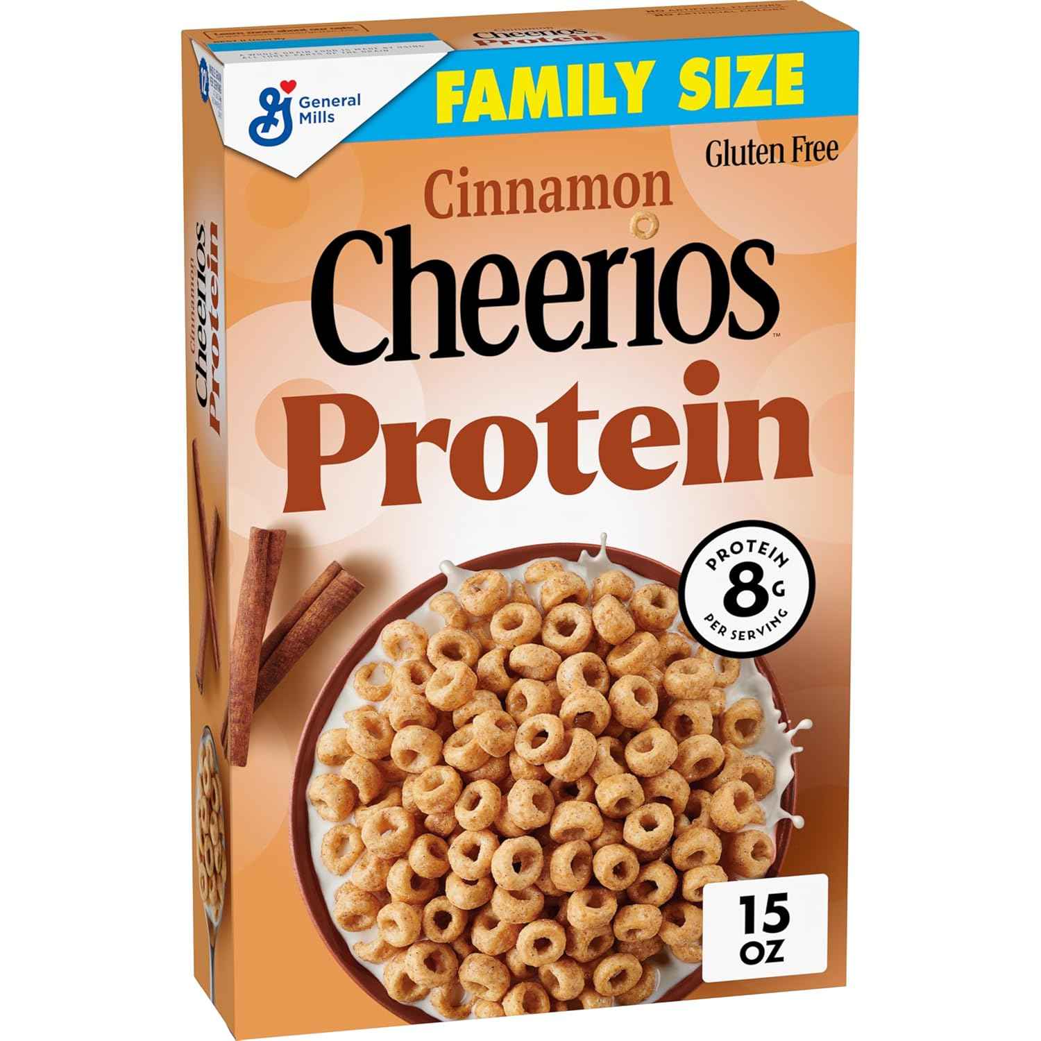 Cheerios Protein Cereal, Cinnamon – Clean-Label Pantry Staple for Self-Care Breakfasts, Family Size 15 oz