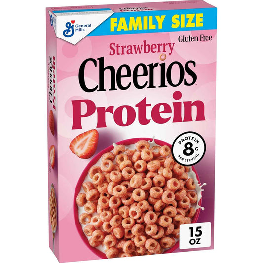 Cheerios Protein Cereal Strawberry – 8g Plant Protein Breakfast Staple for Clean Eating Routines, 11.2 oz Box